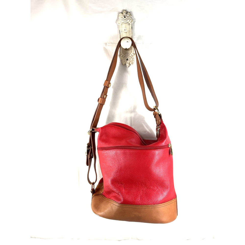 VALENTINA Red tan Leather convertible bucket bag hobo